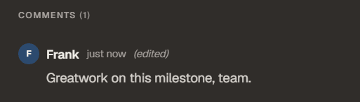A task comment marked '(edited)' next to the author's name and timestamp